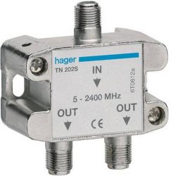 HAGER TN202S Répartiteur TV hertzien/satellite 1 entrée - 2 sorties type F